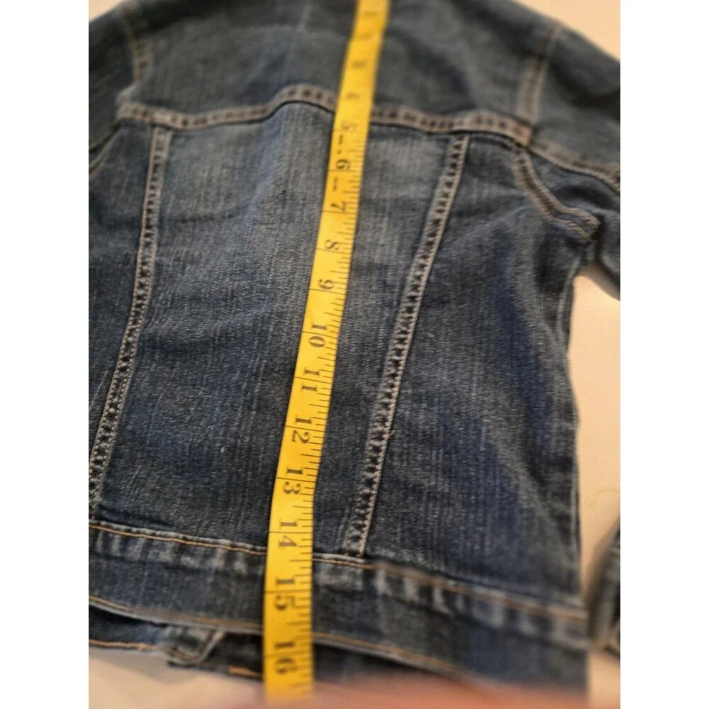 The Children's Place Puppy Patch Size M 7/8 Denim Trucker Crop Jacket Girls Blue